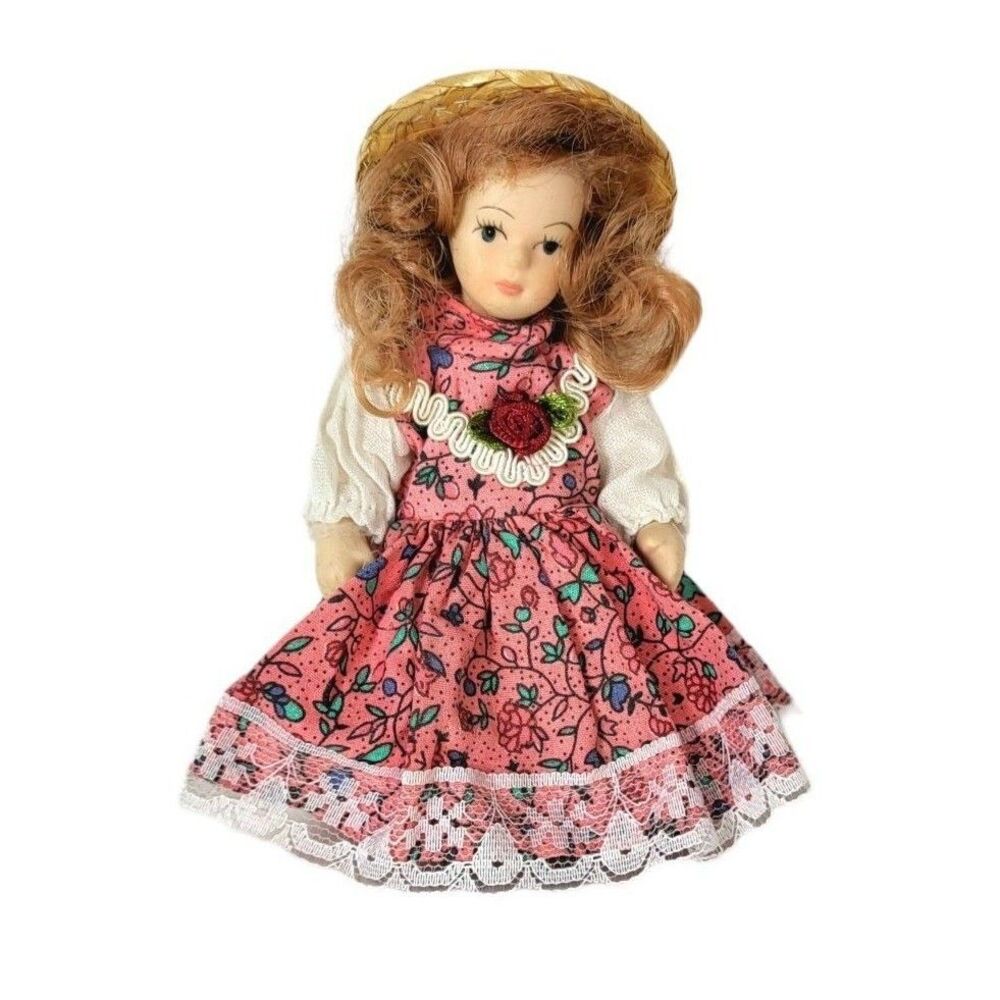 Vintage Danbury Mint Hand Painted Reticulated BJD Miniature Country Girl Doll